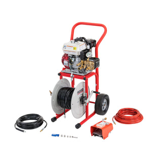 Ridgid 63882 Above With: – H-30 Cart – 110'  x 1⁄4" (33 m x 4.8 mm ) Jet Hose