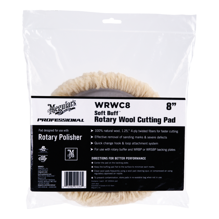 Meguiar's WRWC8 Soft Buff Rotary Wool Cutting Pad, 8"