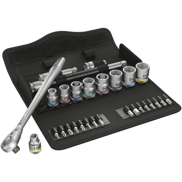 Wera 8100 SB 11 Zyklop Metal Ratchet Set with switch lever, 3/8" drive, imperial, 29 pieces