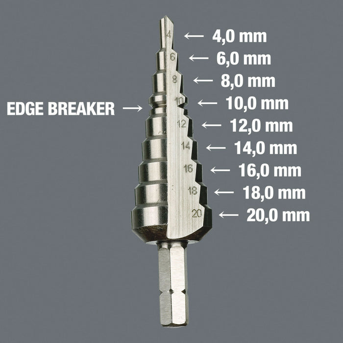 Wera 843 Stepped drill bits, 4-20 mm, 75 mm