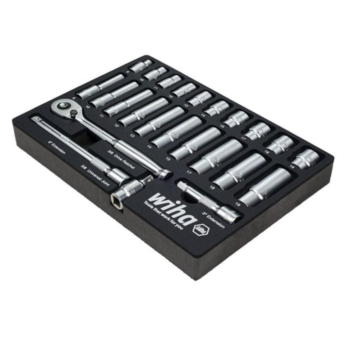 Wiha 33795 24 Piece 3/8” Drive Professional Socket Tray Set - Metric