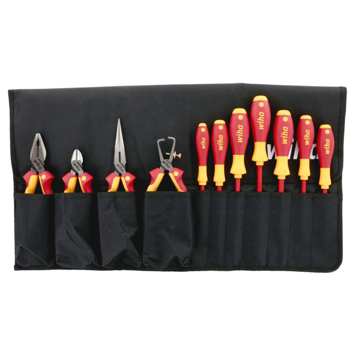 Wiha 32986 Insulated Industrial Pliers/Cutters/Drivers Pouch Set, 11 Piece