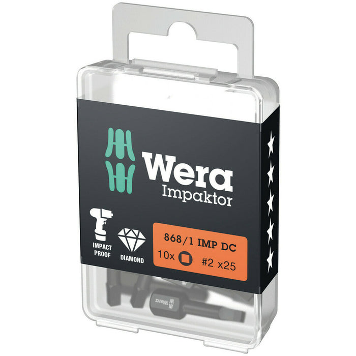 Wera 868/1 IMP DC DIY Impaktor square head socket bits, # 2 x 25 mm, 10 pieces