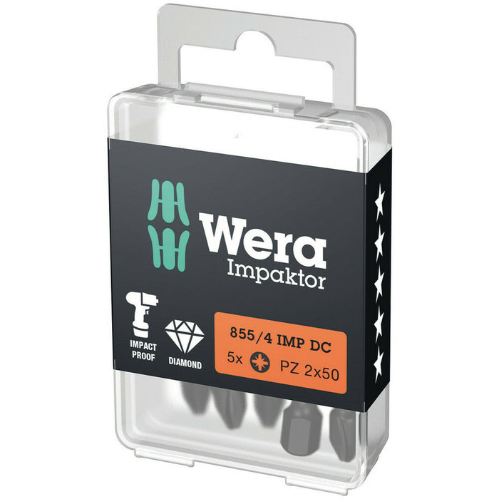 Wera 855/4 IMP DC PZ DIY Impaktor bits, PZ 2 x 50 mm, 5 pieces