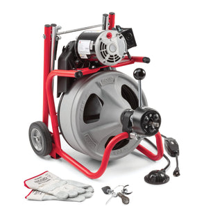 Ridgid 26998 K-400 Machine with Gloves & Std. Equipment: C-45 IW 1/2" x 75' (12 mm x 23 m) Solid Core (Integral Wound) Cable,  T-260 Tool Set