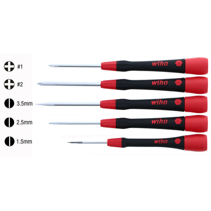 Wiha Tools 26195 5 Piece PicoFinish Slotted and Phillips Precision Screwdriver Set