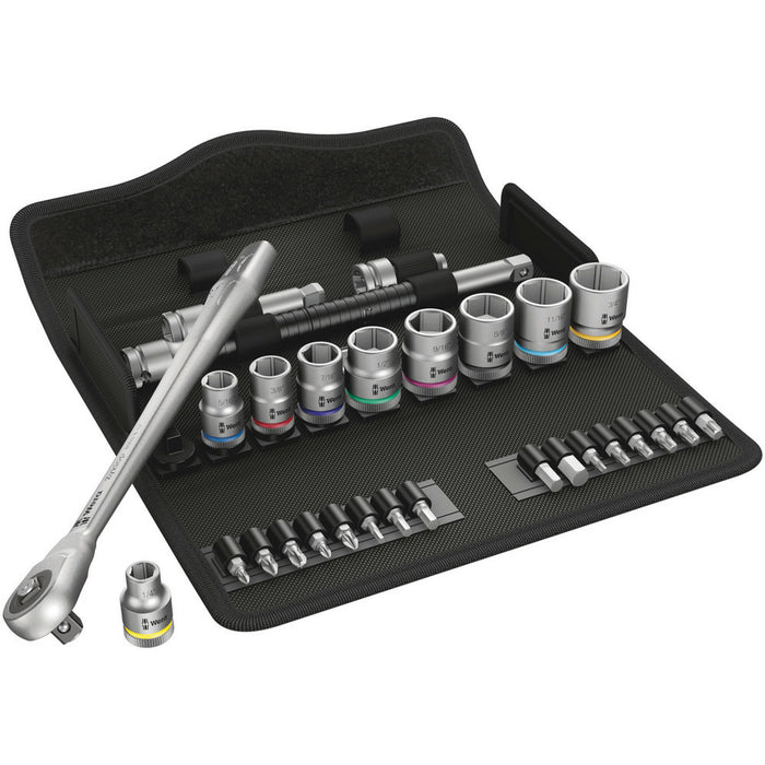 Wera 8100 SB 10 Zyklop Metal Ratchet Set with push-through square, 3/8" drive, imperial, 29 pieces