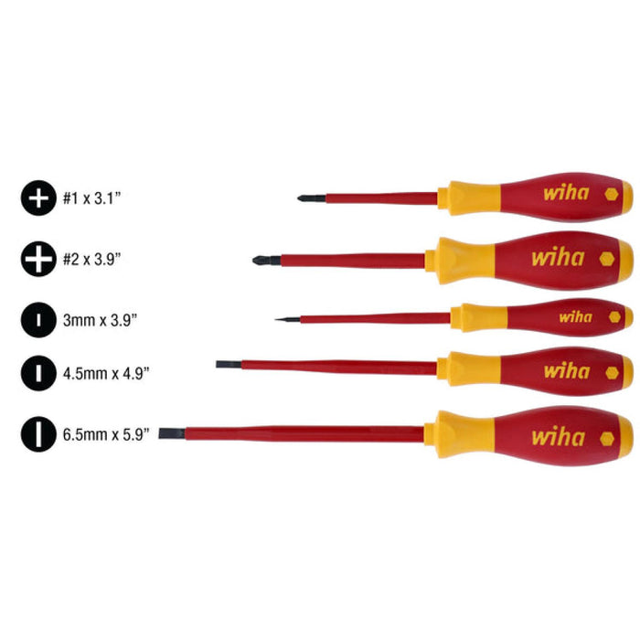 Wiha 32091 5 Piece Insulated Slotted/Phillips Screwdriver Set