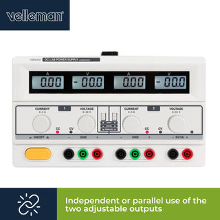 Velleman LABPS23023 Dual Dc Lab Power Supply 2x 0-30 Vdc / 0-3 A + 5 Vdc Fixed / 3 A Max With 4 Lcd Displays