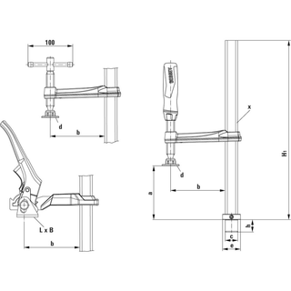 Bessey TW16-20-10K Table Clamp, 8 x 4, T-bar, std pad, 16 mm