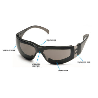 Pyramex S4120STFP Intruder Gray Frame w/Full Foam Padding/Gray-Hardcoated AF Lens