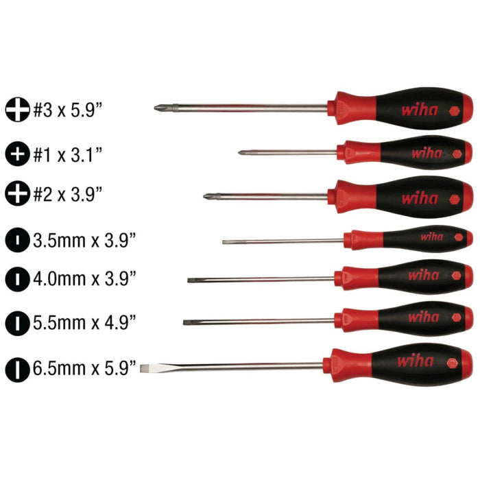 Wiha Tools 30278 SoftFinish Slotted and Phillips Screwdriver Set, 7 Pc.