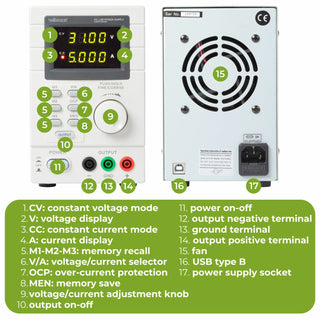 Velleman LABPS3005DN Programmable Dc Lab Power Supply 0-30 Vdc / 5 A Max Dual Led Display With Usb 2.0 Interface