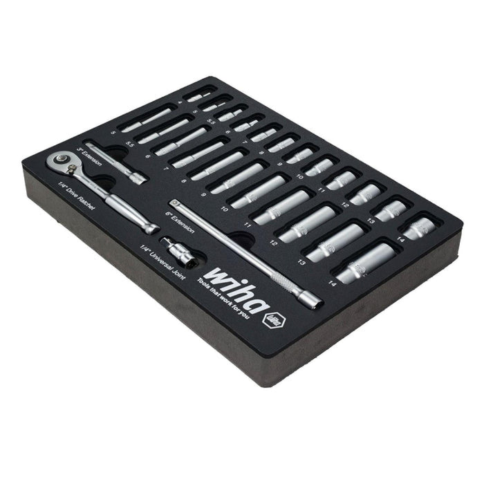 Wiha 33395 27 Piece 1/4” Drive Professional Socket Tray Set - Metric