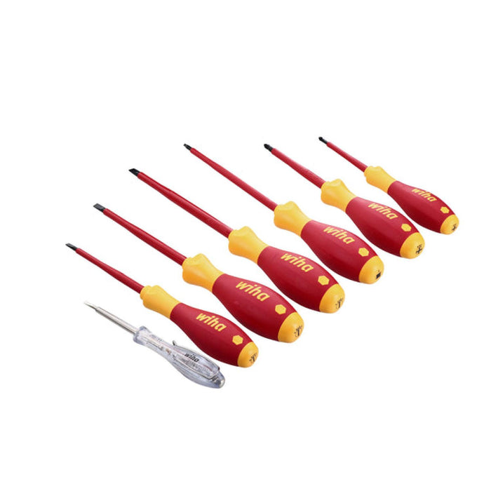 Wiha 32087 Insulated Slotted, Phillips, Square Screwdrivers and Tester 7 Piece Set