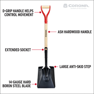 Corona SS16001 Square Point Hardwood D Grip Shovel, 14 Gauge