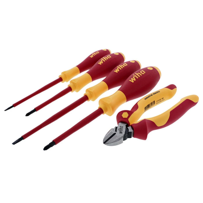 Wiha 32983 5 Piece Insulated Industrial Cutters and Screwdriver Set