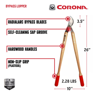 Corona WL 3351 Wooden Handle Bypass Lopper, 26 in. 1-1/2 in. Cut Capacity