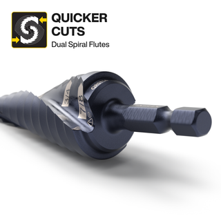 Klein Tools QRST2S Step Drill Bit Set, Quick-Release, Straight, Double Fluted, 3 Pc.