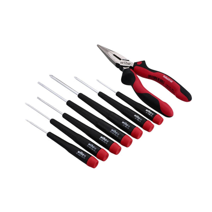 Wiha 26190 8 Piece Precision Slotted and Phillips Screwdrivers and Pliers Set