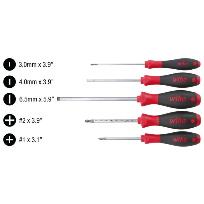 Wiha 30295 5 Piece SoftFinish Slotted and Phillips Screwdriver Set