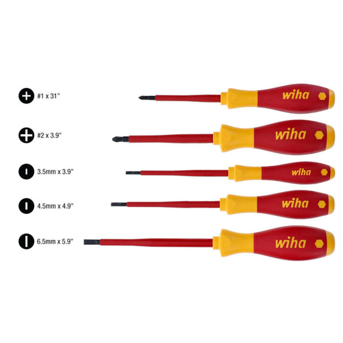 Wiha 32084 Slotted and Phillips Insulated Screwdriver Set 5-Piece