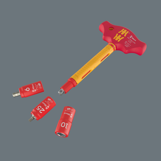 Wera 410 i VDE A RA VDE-insulated T-handle adapter screwdriver with ratchet functionality for 1/4" sockets