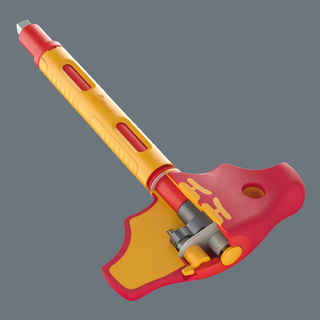 Wera 410 i VDE A RA VDE-insulated T-handle adapter screwdriver with ratchet functionality for 1/4" sockets