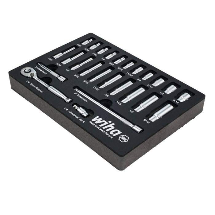 Wiha 33396 25 Piece 1/4” Drive Professional Standard and Deep Socket Tray Set