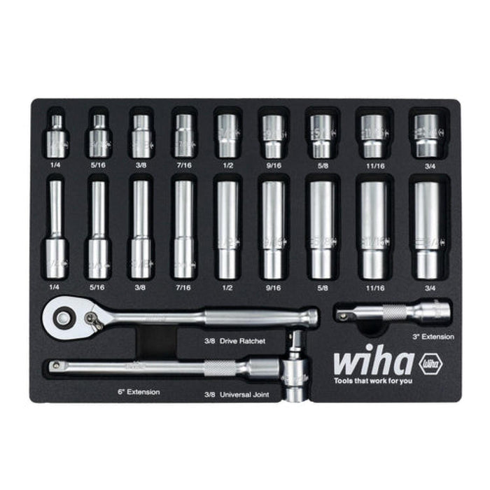 Wiha 33796 22 Piece 3/8” Drive Professional Standard and Deep Socket Tray Set