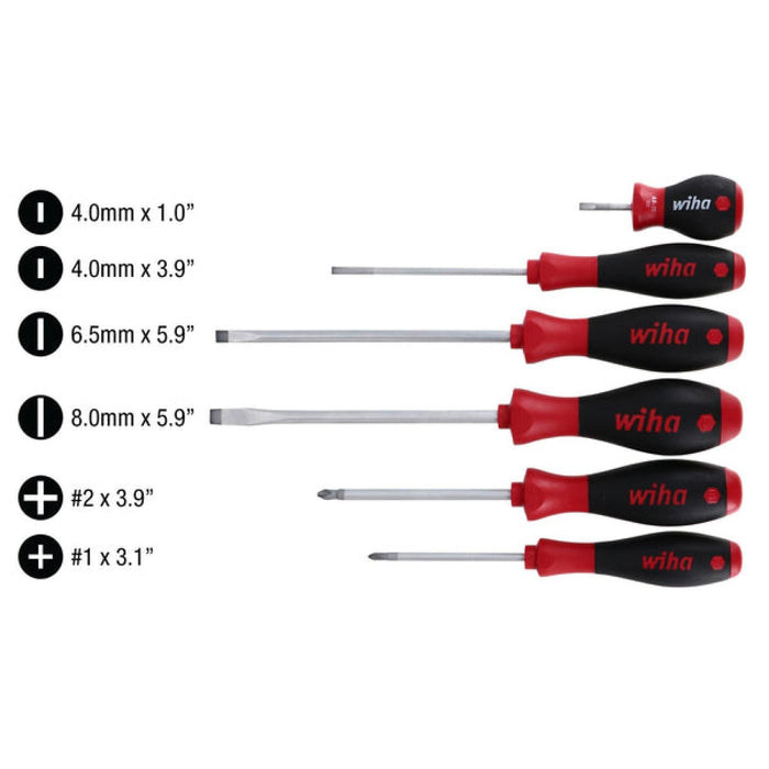 Wiha 30294 SoftFinish Slotted and Phillips Screwdriver Set, 6 Piece