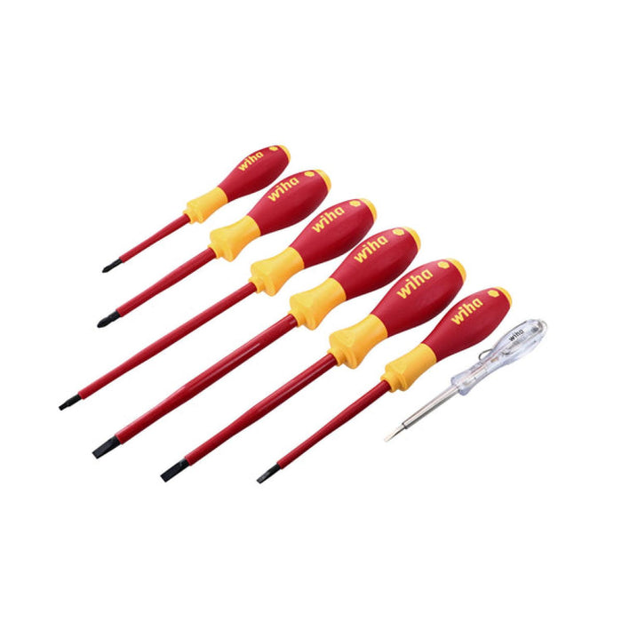 Wiha 32087 Insulated Slotted, Phillips, Square Screwdrivers and Tester 7 Piece Set