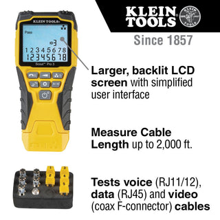 Klein Tools VDV501-851 Cable Tester Kit with Scout ® Pro 3 Tester, Remotes, Adapter, Battery