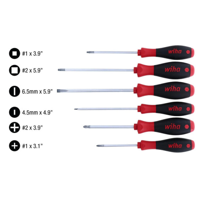 Wiha 30291 6 Piece SoftFinish Slotted, Phillips and Square Screwdriver Set