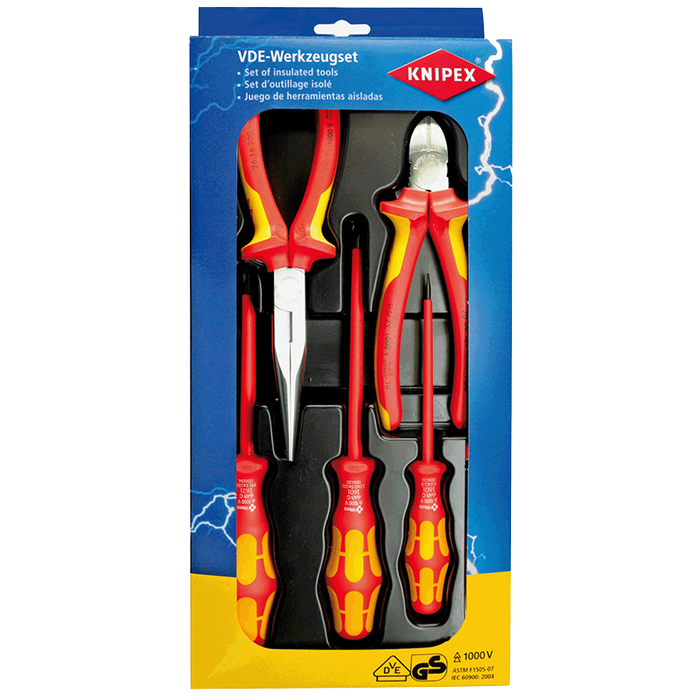 Knipex 00 20 13 Insulated Long Nose Pliers Diagonal Cutters and Screwdrivers Set, 5 Piece