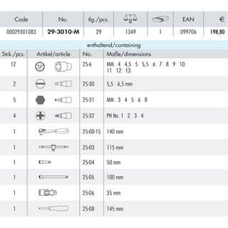 Heyco 00029301083 Socket Set 1/4 Inch Drive, 29 Pieces