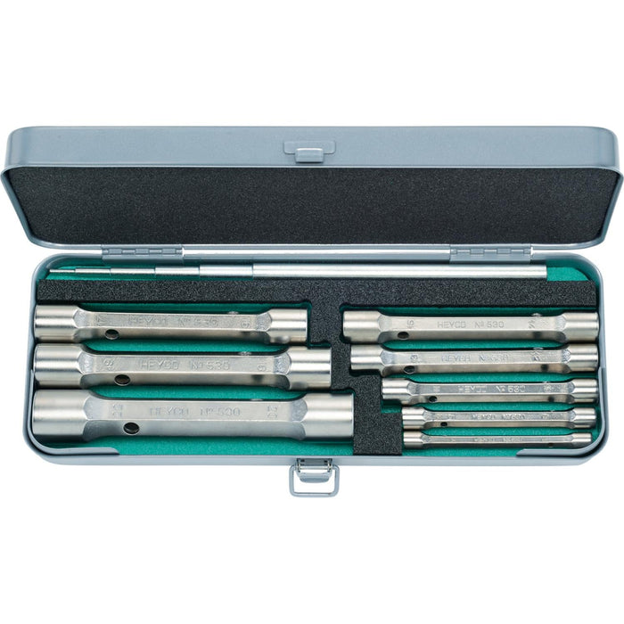 Heyco 00530644080 Double Ended Socket Wrench Set with Tommy Bar in Metal Case, 9 Pieces