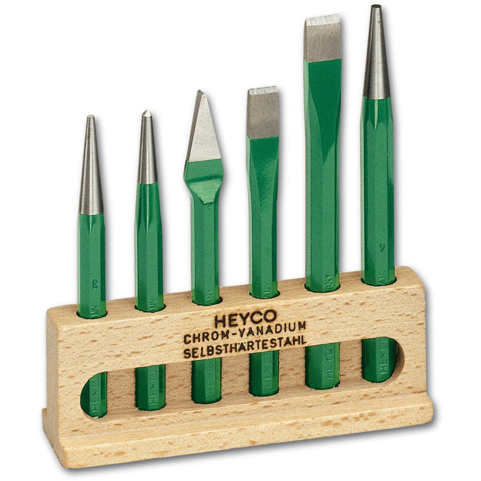 Heyco 01550000021 Chisel and Punch Set in Wooden Stand, 6 Pieces