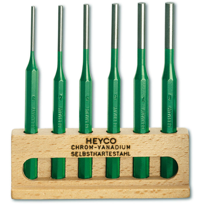 Heyco 01566000021 Parallel Pin Punch Set, 6 Pieces in Wood Stand