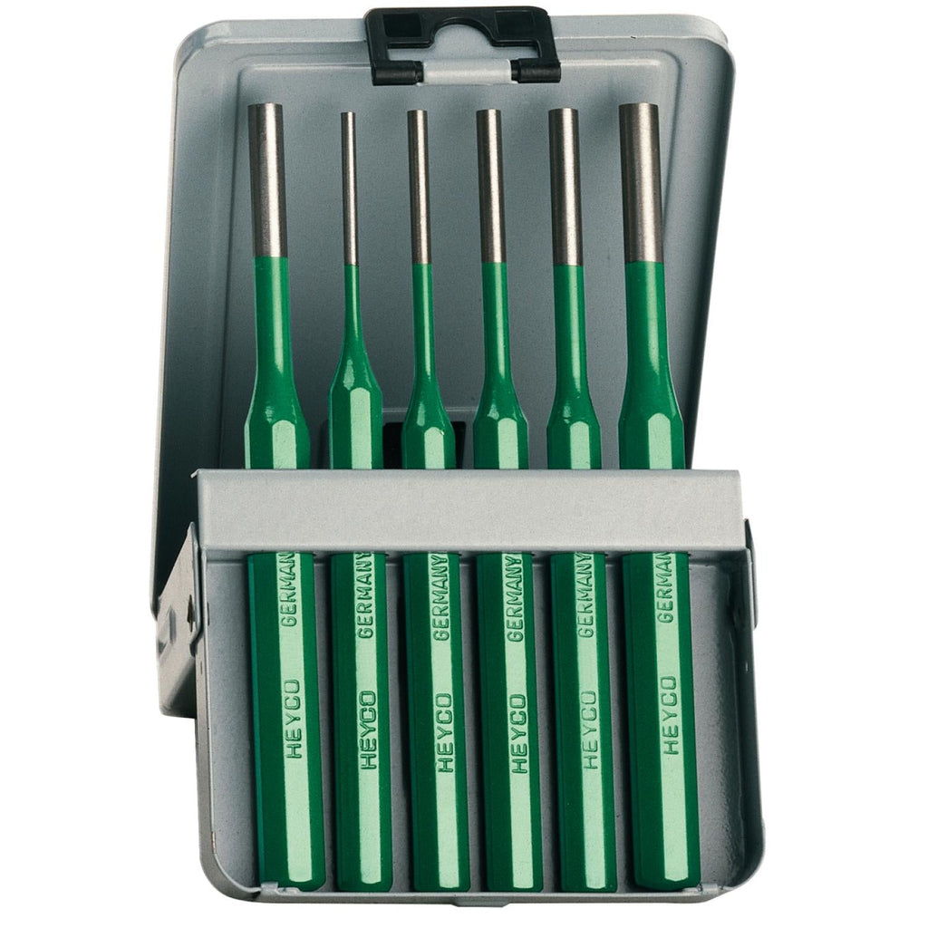 Heyco Parallel Pin Punch Set, 6 Pieces in Wood Stand