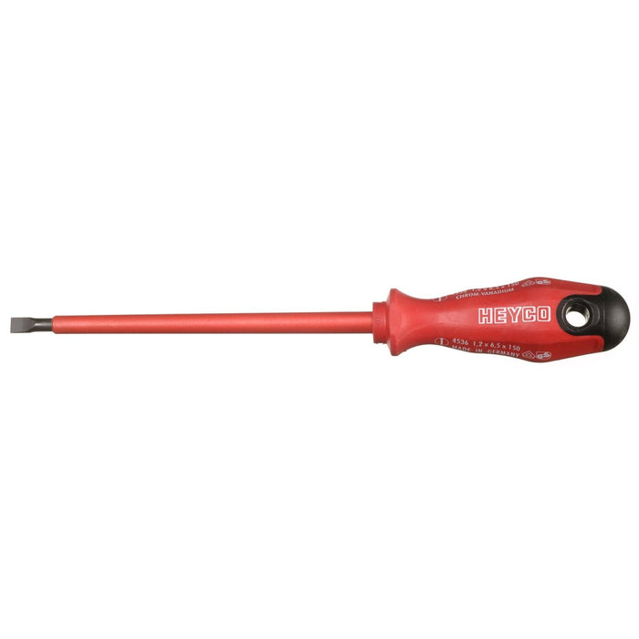 Heyco 04536010133 Insulated VDE Slotted Screwdriver with 2K Handle, 4 mm