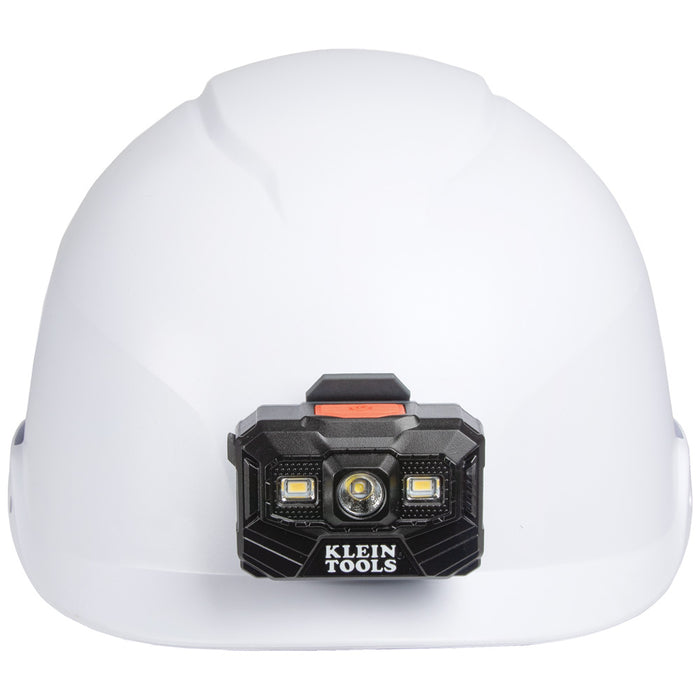 Klein Tools 60146 Safety Helmet, Non-Vented-Class E, with Rechargeable Headlamp, White