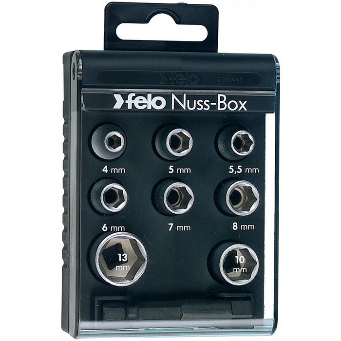 Felo 0715722198 1/4" Nut-Box, 8 Metric Sockets, 9 Piece