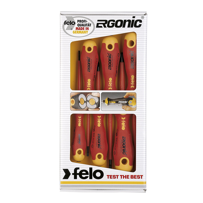 Felo 0715753169 Ergonic Insulated Slotted and Phillips Screwdrivers, 6 Piece