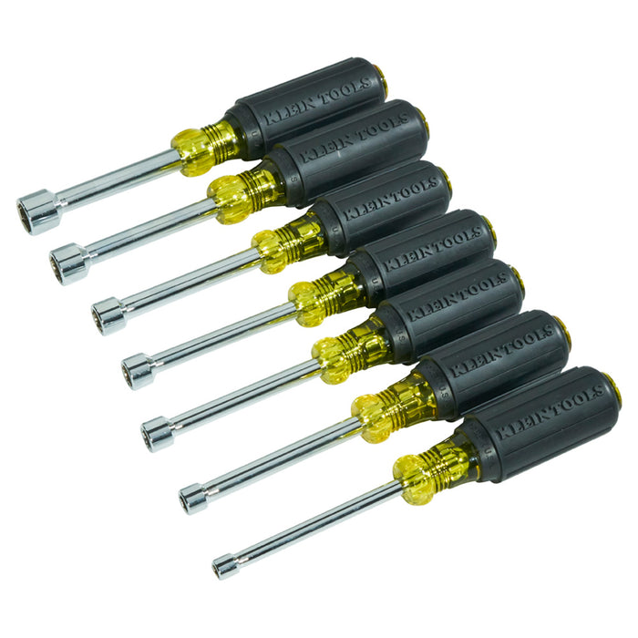 Klein Tools 631M Magnetic Tip Nut Driver Set on 3" Hollow Shanks, 7 Piece