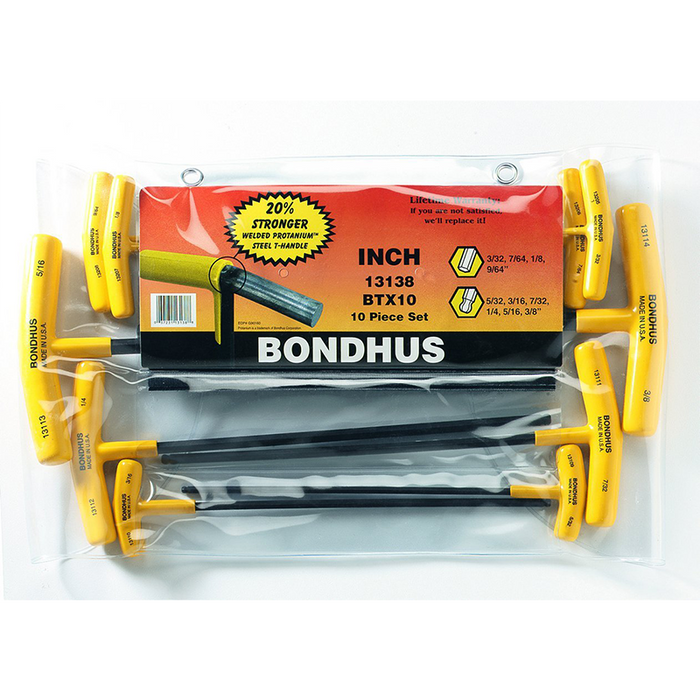 Bondhus 13138 Balldriver and Hex T-handle Set, 10 Piece