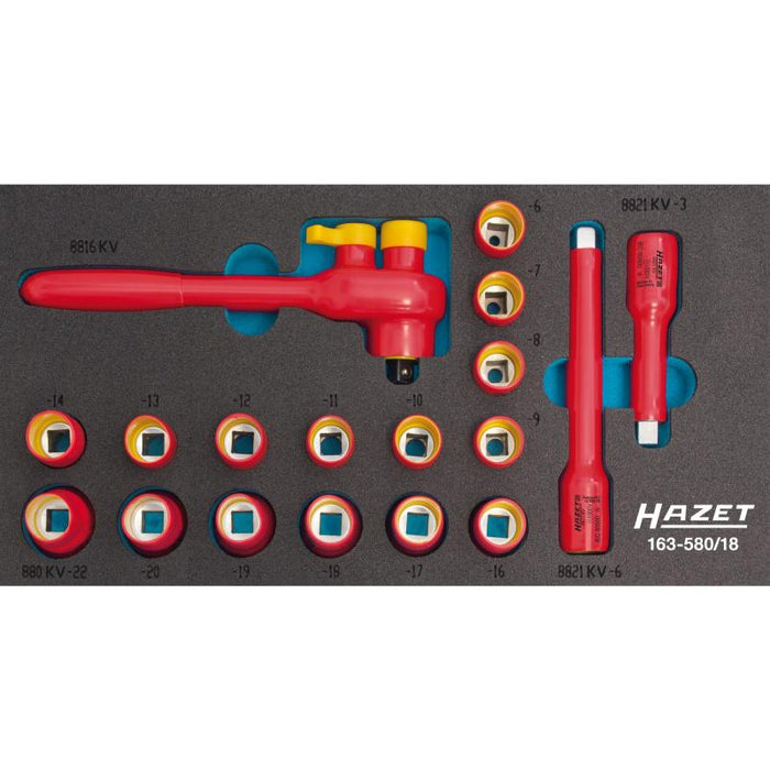 Hazet 163-580/18 Socket Set with Protective Insulation, 18 Pieces