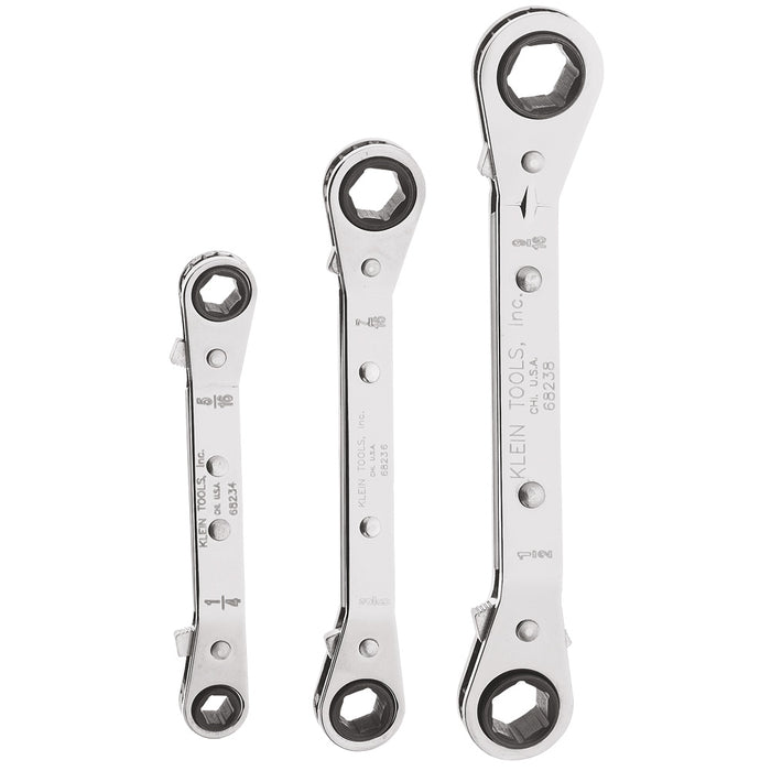 Klein Tools 68244 Fully Reversible Ratcheting Offset Box Wrench Set, 3 Piece