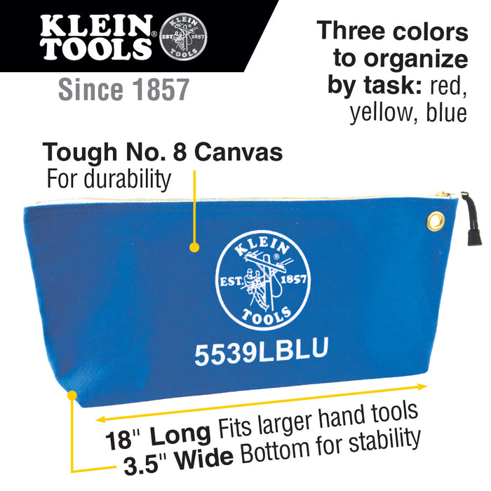 Klein Tools 5539LCPAK Canvas Zipper Pouch, 16-Inch Tool Bag Storage Organizer, Assorted Colors, 3 Pack