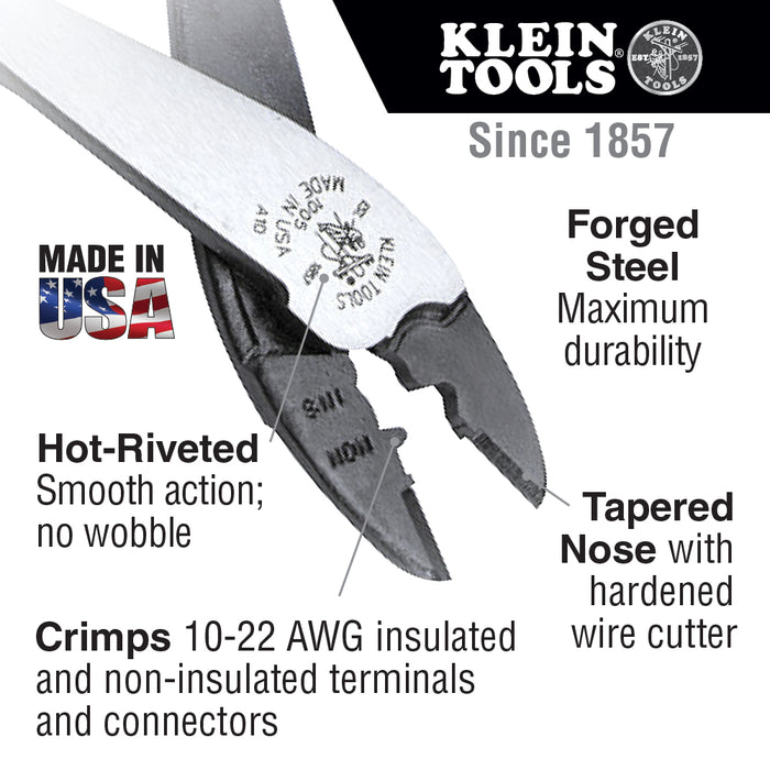 Klein Tools 1005 9-3/4-Inch Crimping and Cutting Tool for Insulated and Non-Insulated Terminals
